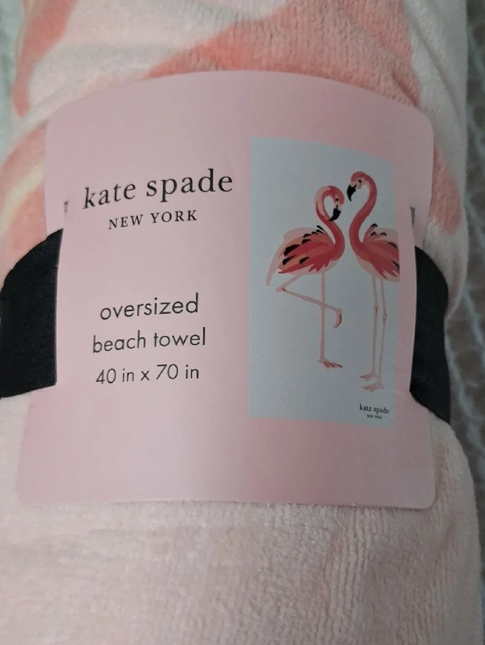 Kate Spade Pink Flamingo Oversized Beach Towel with Red Flamingo Accents 40x70